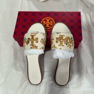 TORY BURCH everly slide printed leather sandals